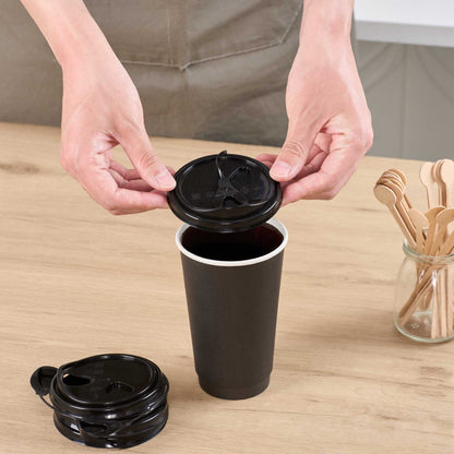 Bev Tek Black Plastic Pop Lock Coffee Cup Lid - Fits 8, 12, 16 and 20 oz - 100 count box