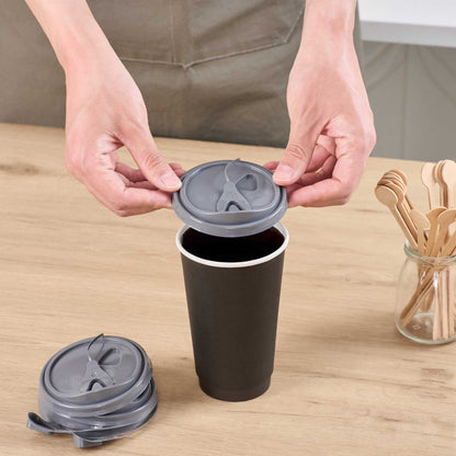 Bev Tek Gray Plastic Pop Lock Coffee Cup Lid - Fits 8, 12, 16 and 20 oz - 100 count box