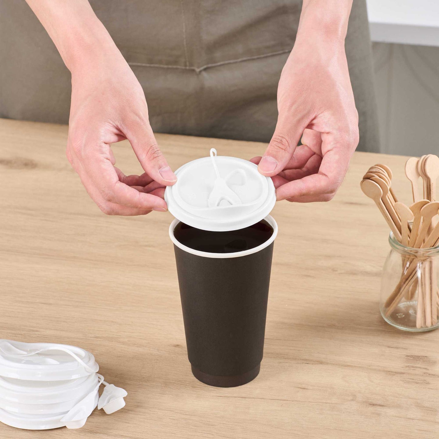 Bev Tek White Plastic Pop Lock Coffee Cup Lid - Fits 8, 12, 16 and 20 oz - 100 count box