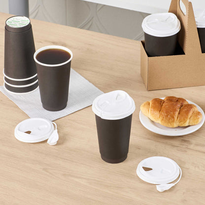 Bev Tek White Plastic Pop Lock Coffee Cup Lid - Fits 8, 12, 16 and 20 oz - 100 count box