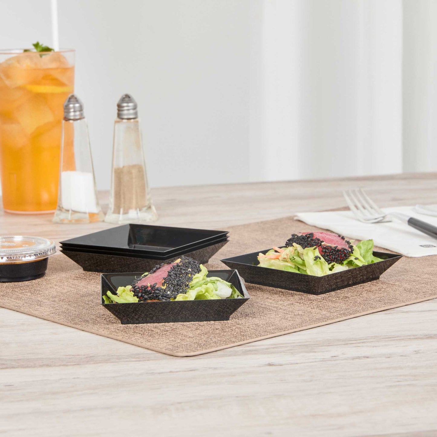 Mini Serve Square Black Plastic Small Modern Plate - 4" x 4" x 1/2" - 20 count box