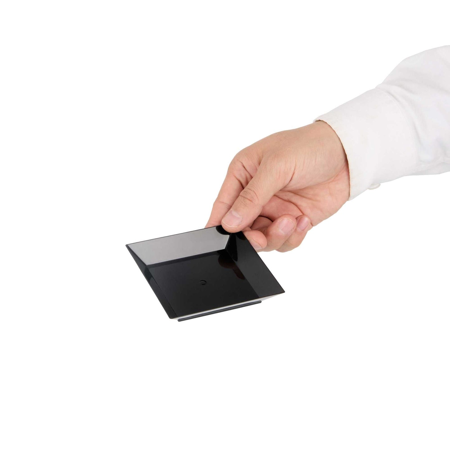 Mini Serve Square Black Plastic Small Modern Plate - 4" x 4" x 1/2" - 100 count box