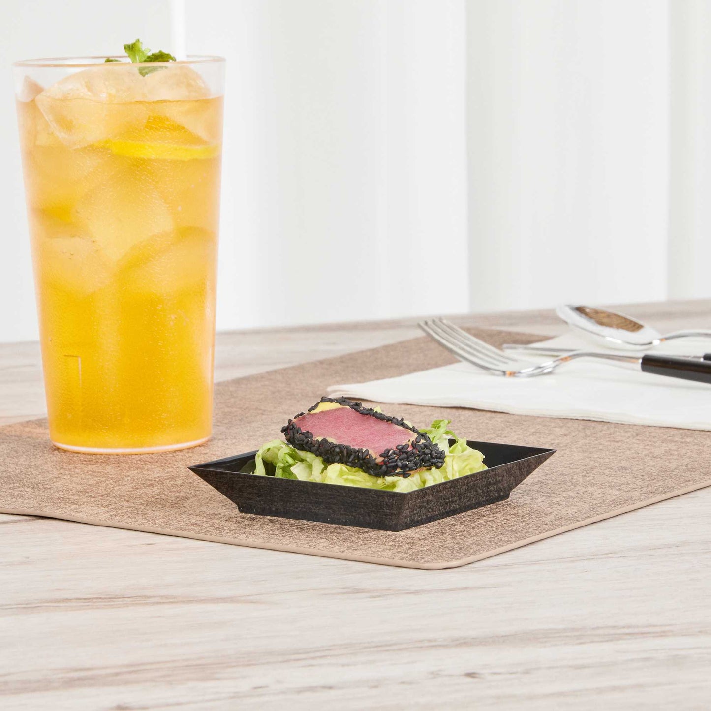 Mini Serve Square Black Plastic Small Modern Plate - 4" x 4" x 1/2" - 100 count box