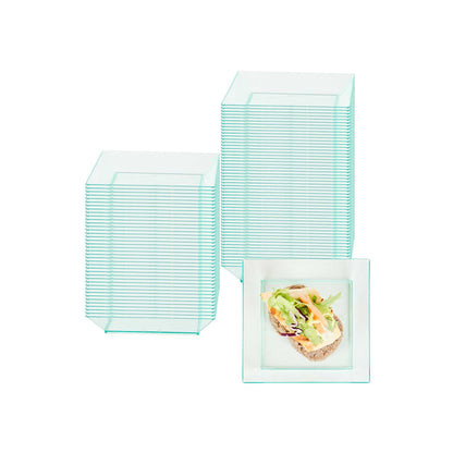 Mini Serve Square Seagreen Plastic Small Modern Plate - 4" x 4" x 1/2" - 20 count box
