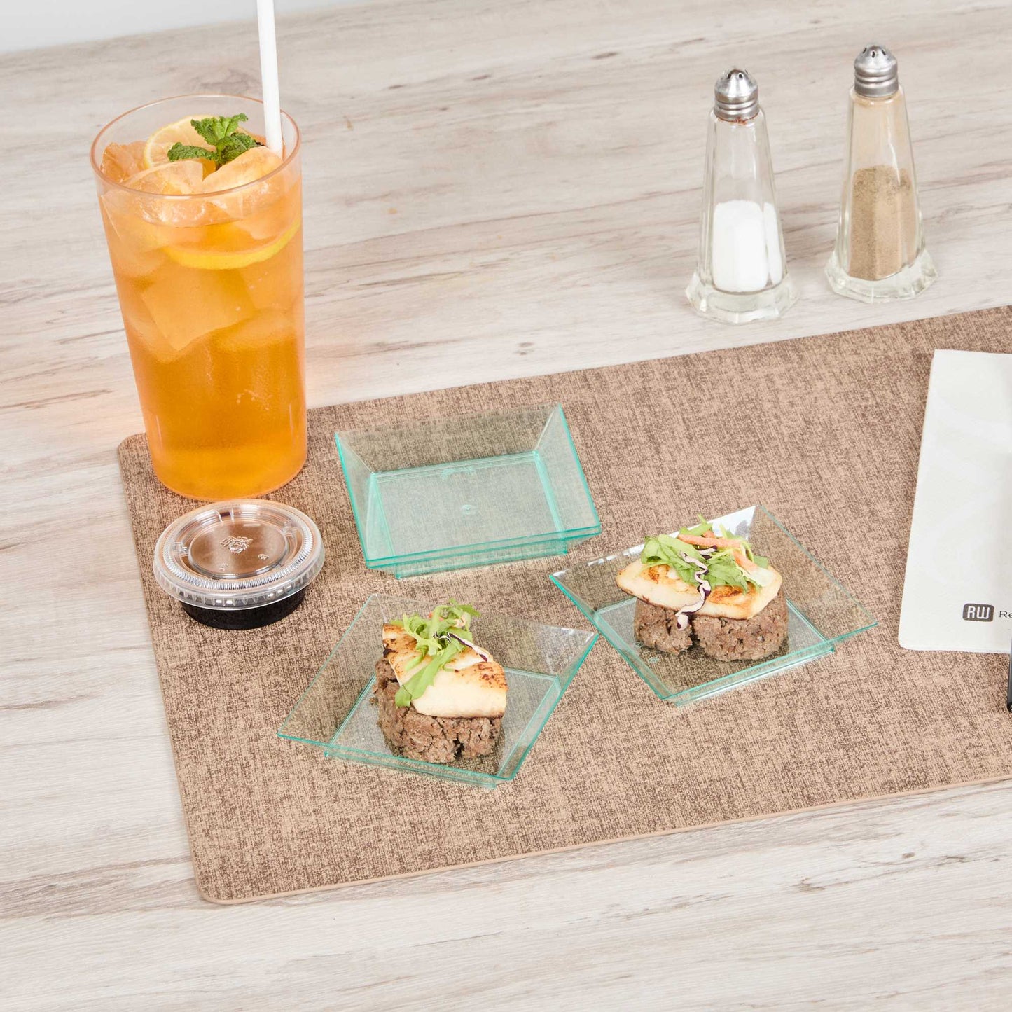 Mini Serve Square Seagreen Plastic Small Modern Plate - 4" x 4" x 1/2" - 100 count box
