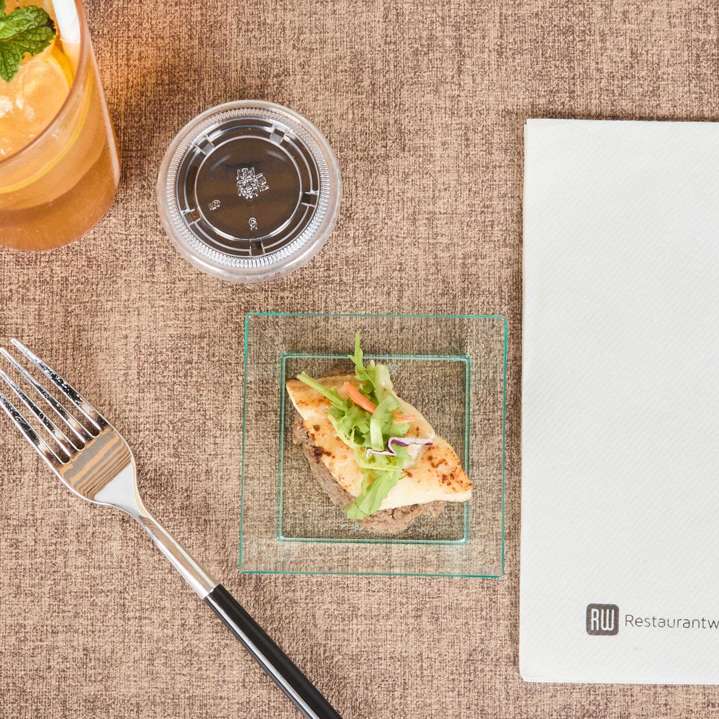 Mini Serve Square Seagreen Plastic Small Modern Plate - 4" x 4" x 1/2" - 100 count box