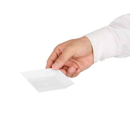 Mini Serve Square White Plastic Small Modern Plate - 4" x 4" x 1/2" - 100 count box
