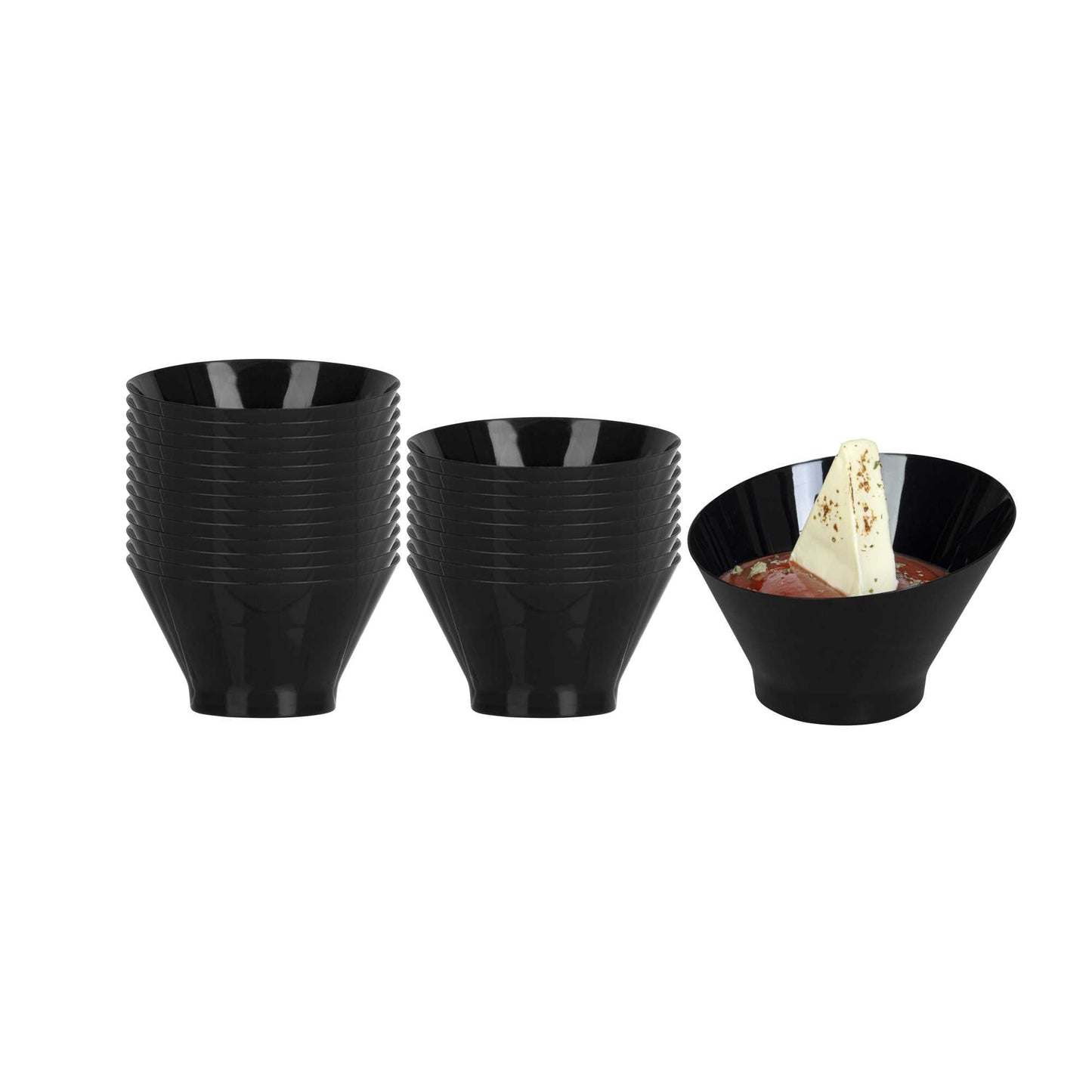 Mini Serve 5 oz Round Black Plastic Small Incline Bowl - 3 3/4" x 3 3/4" x 2 1/2" - 20 count box
