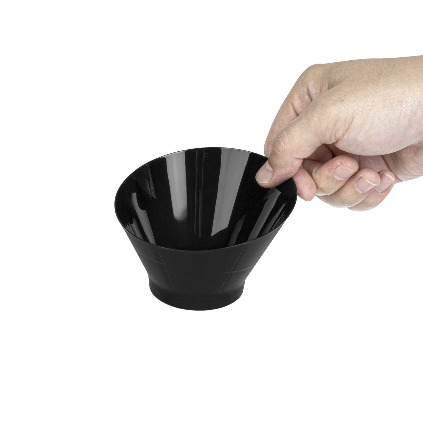 Mini Serve 5 oz Round Black Plastic Small Incline Bowl - 3 3/4" x 3 3/4" x 2 1/2" - 20 count box