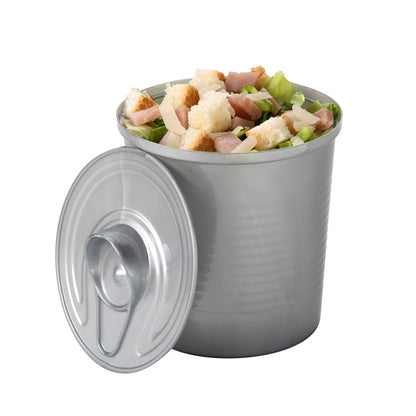 Mini Serve 4 oz Round Silver Plastic Tin Can - with Lid - 2 1/2" x 2 1/2" x 2 3/4" - 100 count box