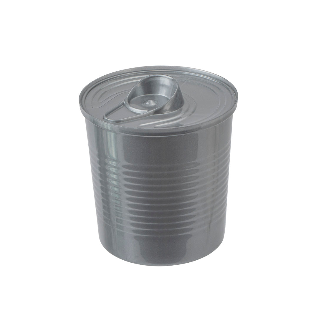 Mini Serve 4 oz Round Silver Plastic Tin Can - with Lid - 2 1/2" x 2 1/2" x 2 3/4" - 20 count box