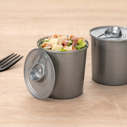 Mini Serve 4 oz Round Silver Plastic Tin Can - with Lid - 2 1/2" x 2 1/2" x 2 3/4" - 20 count box