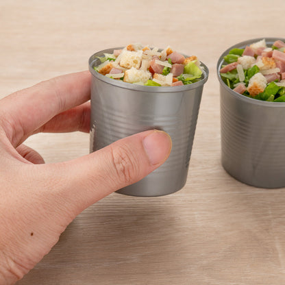 Mini Serve 4 oz Round Silver Plastic Tin Can - with Lid - 2 1/2" x 2 1/2" x 2 3/4" - 20 count box