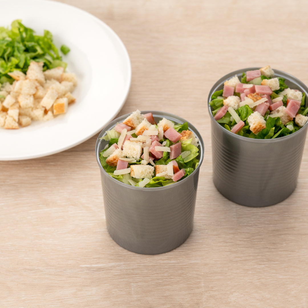 Mini Serve 4 oz Round Silver Plastic Tin Can - with Lid - 2 1/2" x 2 1/2" x 2 3/4" - 20 count box