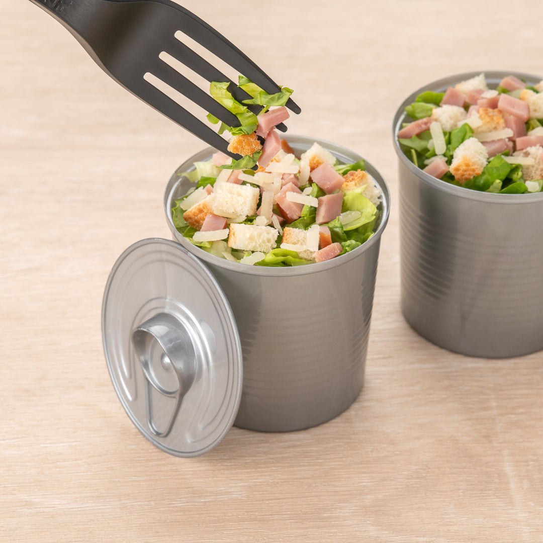 Mini Serve 4 oz Round Silver Plastic Tin Can - with Lid - 2 1/2" x 2 1/2" x 2 3/4" - 100 count box