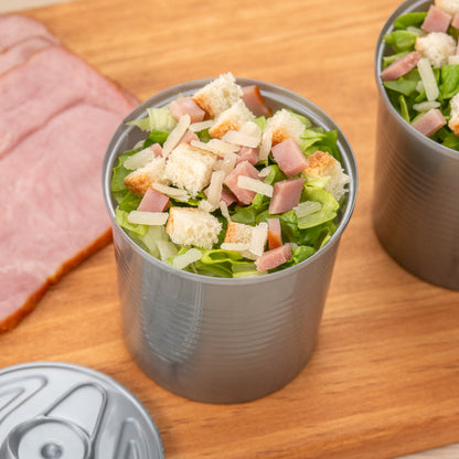 Mini Serve 4 oz Round Silver Plastic Tin Can - with Lid - 2 1/2" x 2 1/2" x 2 3/4" - 100 count box