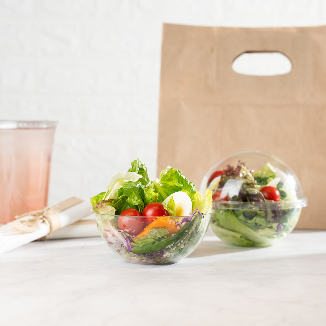 Thermo Tek 12 oz Clear Plastic Sphere Salad Container - with Dome Lid - 5 1/4" x 5 1/4" x 4 1/2" - 50 count box