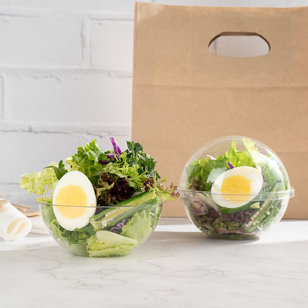 Thermo Tek 12 oz Clear Plastic Sphere Salad Container - with Dome Lid - 5 1/4" x 5 1/4" x 4 1/2" - 500 count box