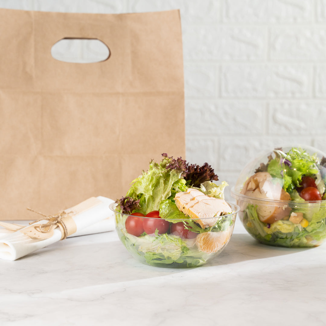 Thermo Tek 21 oz Clear Plastic Sphere Salad Container - with Dome Lid - 5 3/4" x 5 3/4" x 4 3/4" - 500 count box