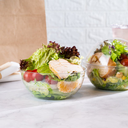 Thermo Tek 21 oz Clear Plastic Sphere Salad Container - with Dome Lid - 5 3/4" x 5 3/4" x 4 3/4" - 500 count box