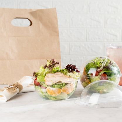 Thermo Tek 21 oz Clear Plastic Sphere Salad Container - with Dome Lid - 5 3/4" x 5 3/4" x 4 3/4" - 500 count box