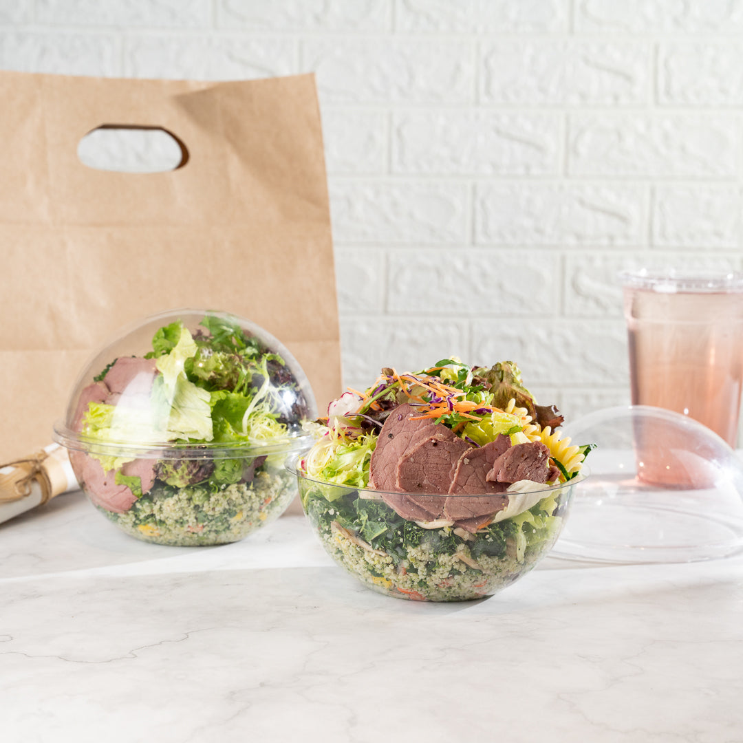 Thermo Tek 28 oz Clear Plastic Sphere Salad Container - with Dome Lid - 6 1/2" x 6 1/2" x 5 1/2" - 500 count box