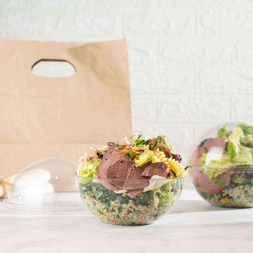 Thermo Tek 28 oz Clear Plastic Sphere Salad Container - with Dome Lid - 6 1/2" x 6 1/2" x 5 1/2" - 500 count box