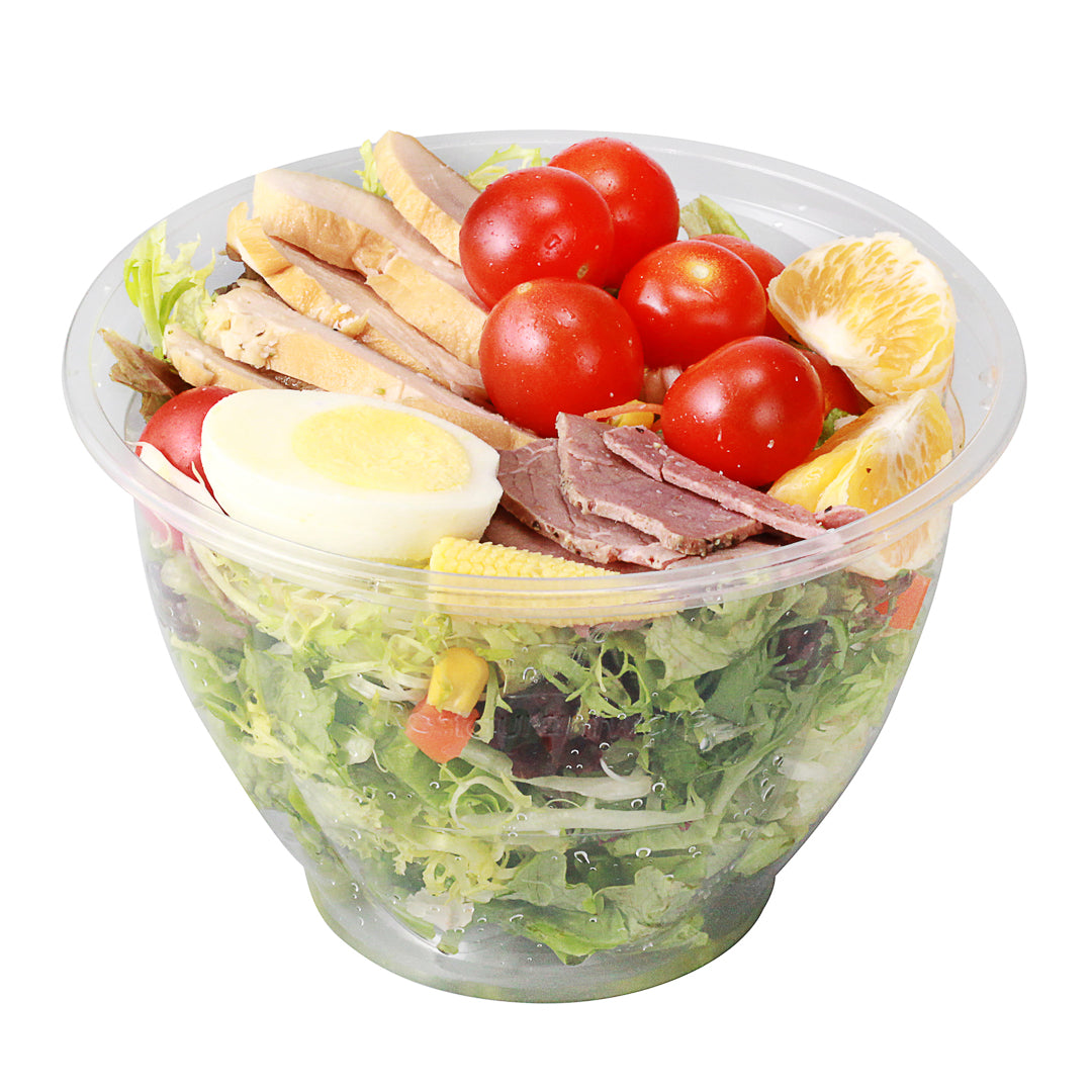 Thermo Tek 48 oz Clear Plastic Ergo-Grip Bowl - 6 3/4" x 6 3/4" x 4 1/4" - 50 count box