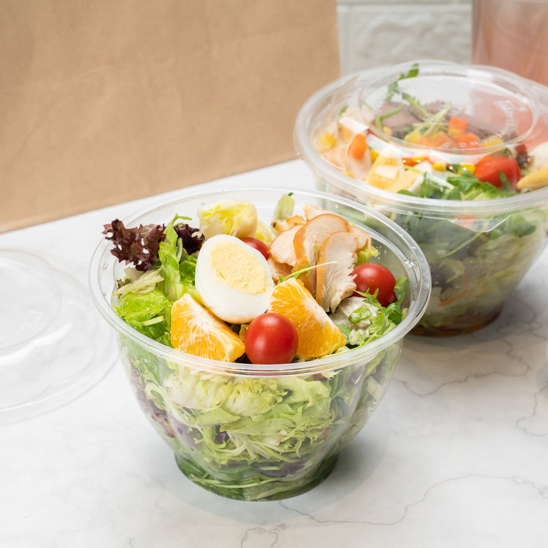 Thermo Tek 48 oz Clear Plastic Ergo-Grip Bowl - 6 3/4" x 6 3/4" x 4 1/4" - 500 count box