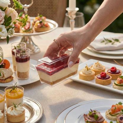 Sweet Vision 5 oz Rectangle Clear Plastic Cake / Dessert Container - with Lid - 4" x 2" x 1 3/4" - 100 count box
