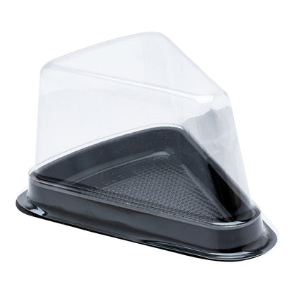 Sweet Vision Triangle Black Plastic Cake / Dessert Tray - with Clear Cover - 5 1/2" x 4" x 3" - 100 count box