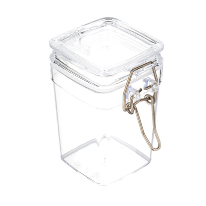 Mini Serve 3 oz Square Clear Plastic Nostalgic Mason Jar - with Clamp Lid - 2 1/2" x 2" x 3" - 10 count box