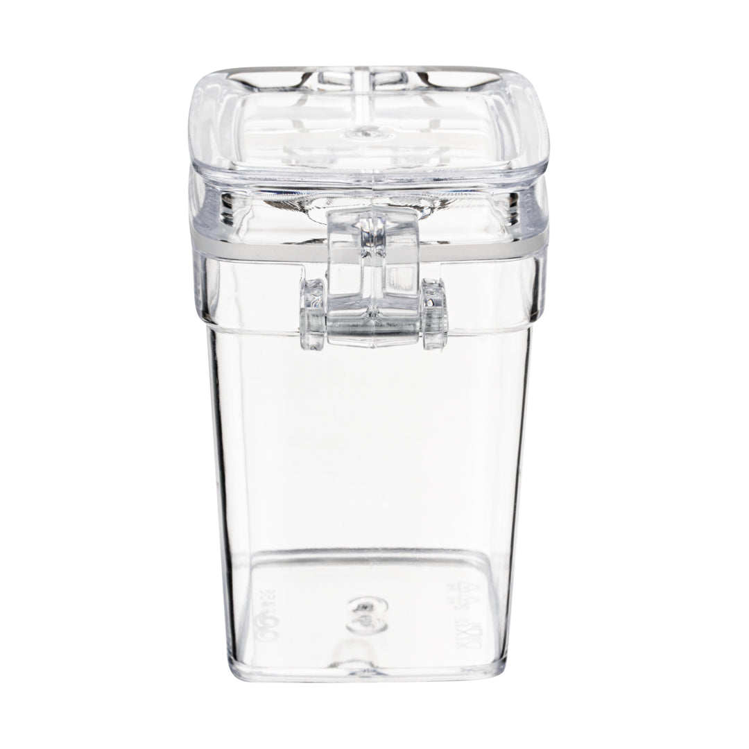 Mini Serve 3 oz Square Clear Plastic Nostalgic Mason Jar - with Clamp Lid - 2 1/2" x 2" x 3" - 10 count box