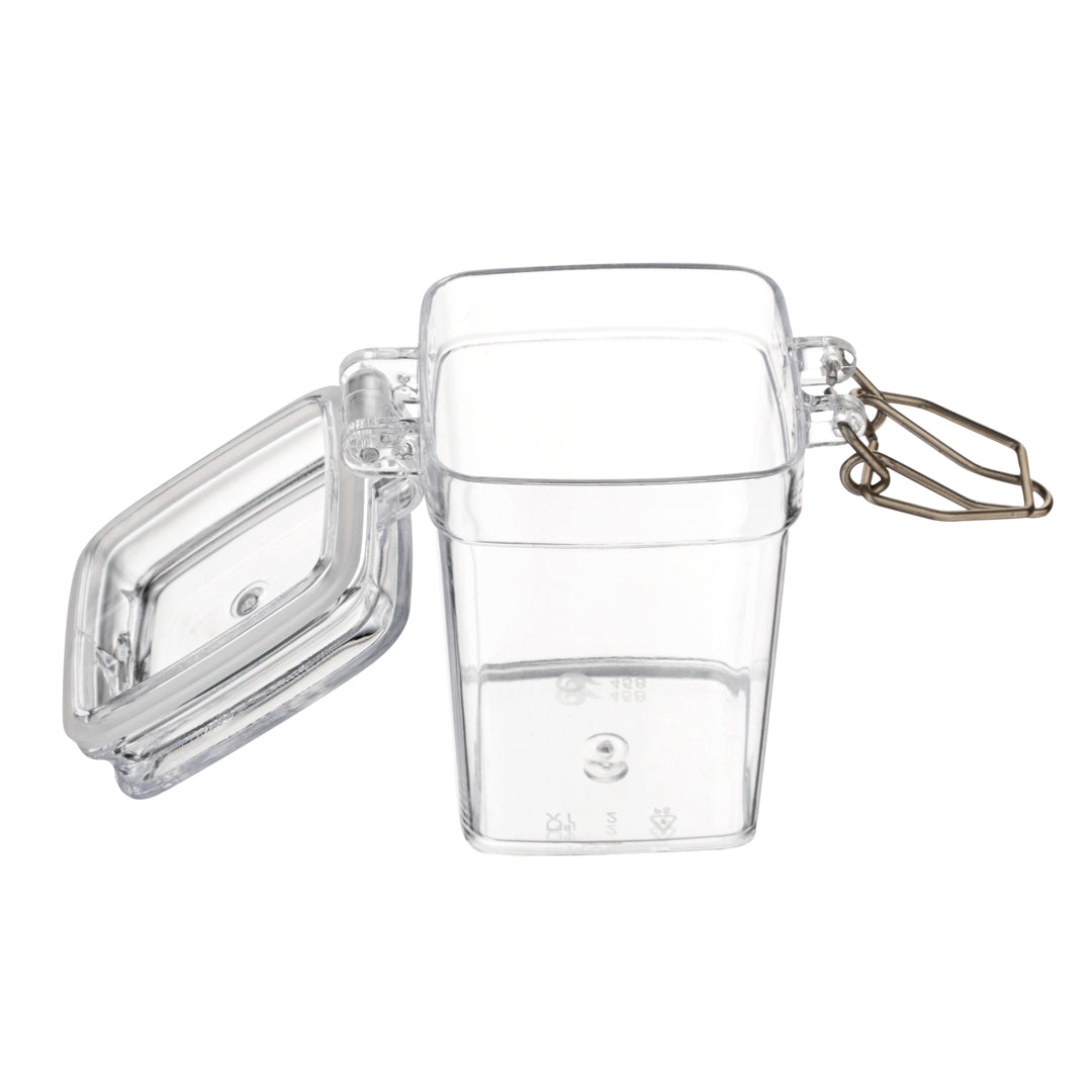 Mini Serve 3 oz Square Clear Plastic Nostalgic Mason Jar - with Clamp Lid - 2 1/2" x 2" x 3" - 10 count box