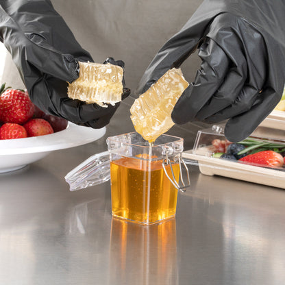Mini Serve 3 oz Square Clear Plastic Nostalgic Mason Jar - with Clamp Lid - 2 1/2" x 2" x 3" - 10 count box
