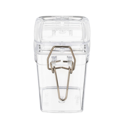 Mini Serve 3 oz Square Clear Plastic Nostalgic Mason Jar - with Clamp Lid - 2 1/2" x 2" x 3" - 100 count box