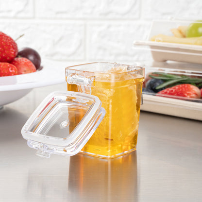Mini Serve 3 oz Square Clear Plastic Nostalgic Mason Jar - with Clamp Lid - 2 1/2" x 2" x 3" - 100 count box