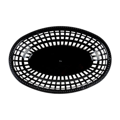 Chef 101 Oval Black Plastic Fast Food Serving Basket - 10 1/4" x 6 3/4" x 2" - 10 count box