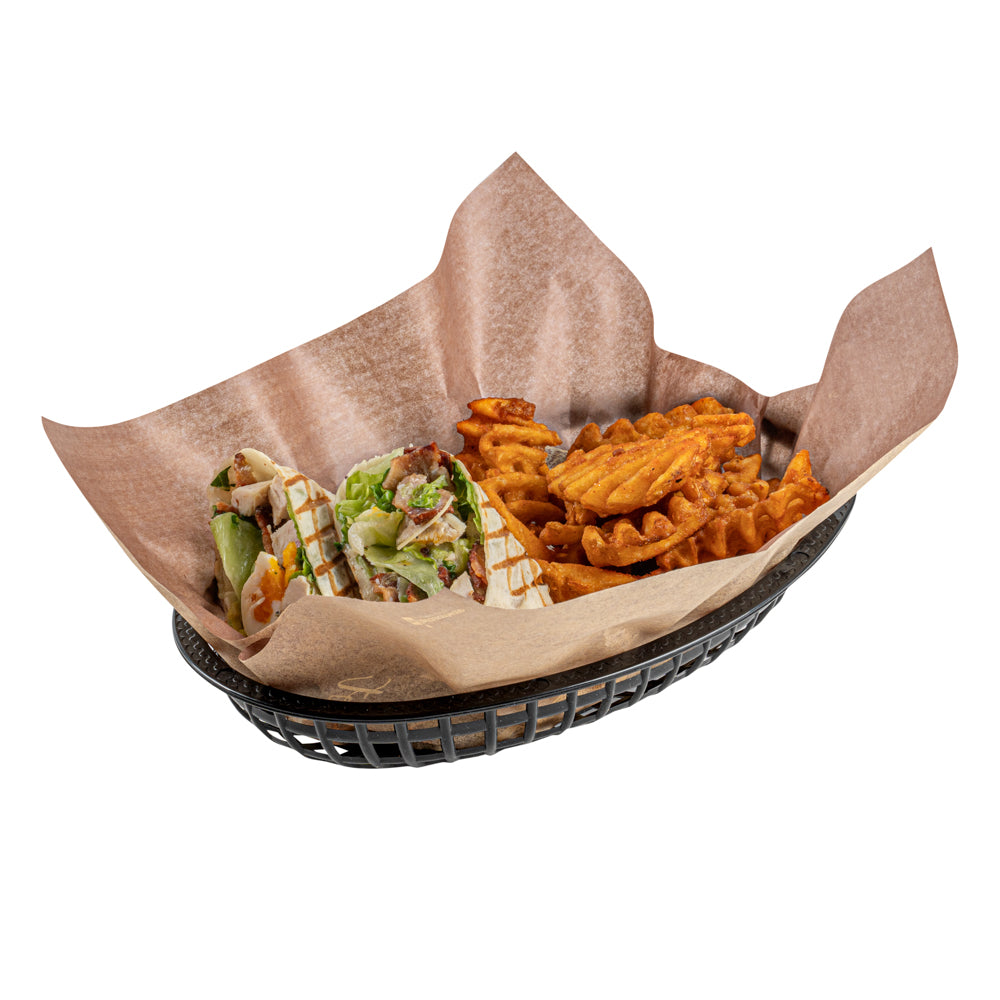 Chef 101 Oval Black Plastic Fast Food Serving Basket - 10 1/4" x 6 3/4" x 2" - 100 count box