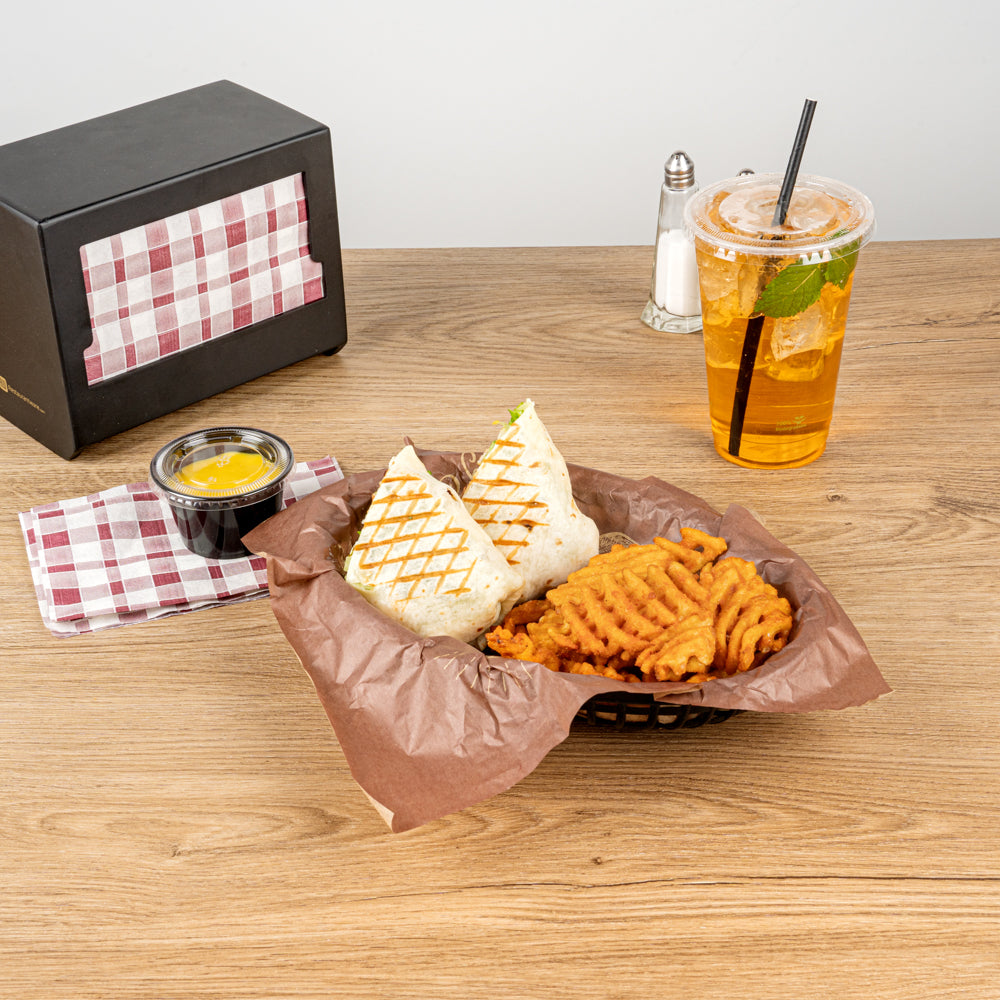 Chef 101 Oval Black Plastic Fast Food Serving Basket - 10 1/4" x 6 3/4" x 2" - 100 count box