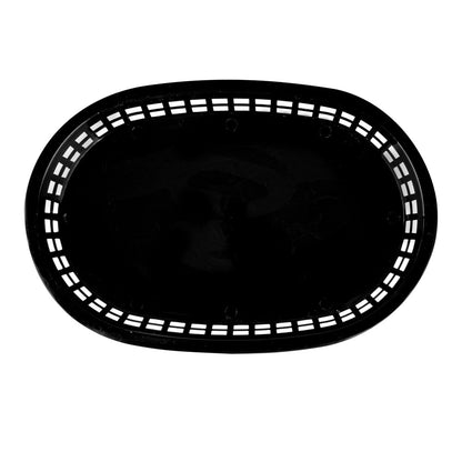Chef 101 Oval Black Plastic Fast Food Serving Basket - 10 1/2" x 7 1/4" x 1 1/2" - 10 count box
