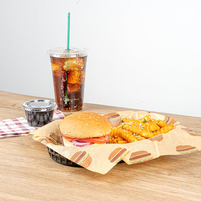 Chef 101 Oval Black Plastic Fast Food Serving Basket - 10 1/2" x 7 1/4" x 1 1/2" - 10 count box
