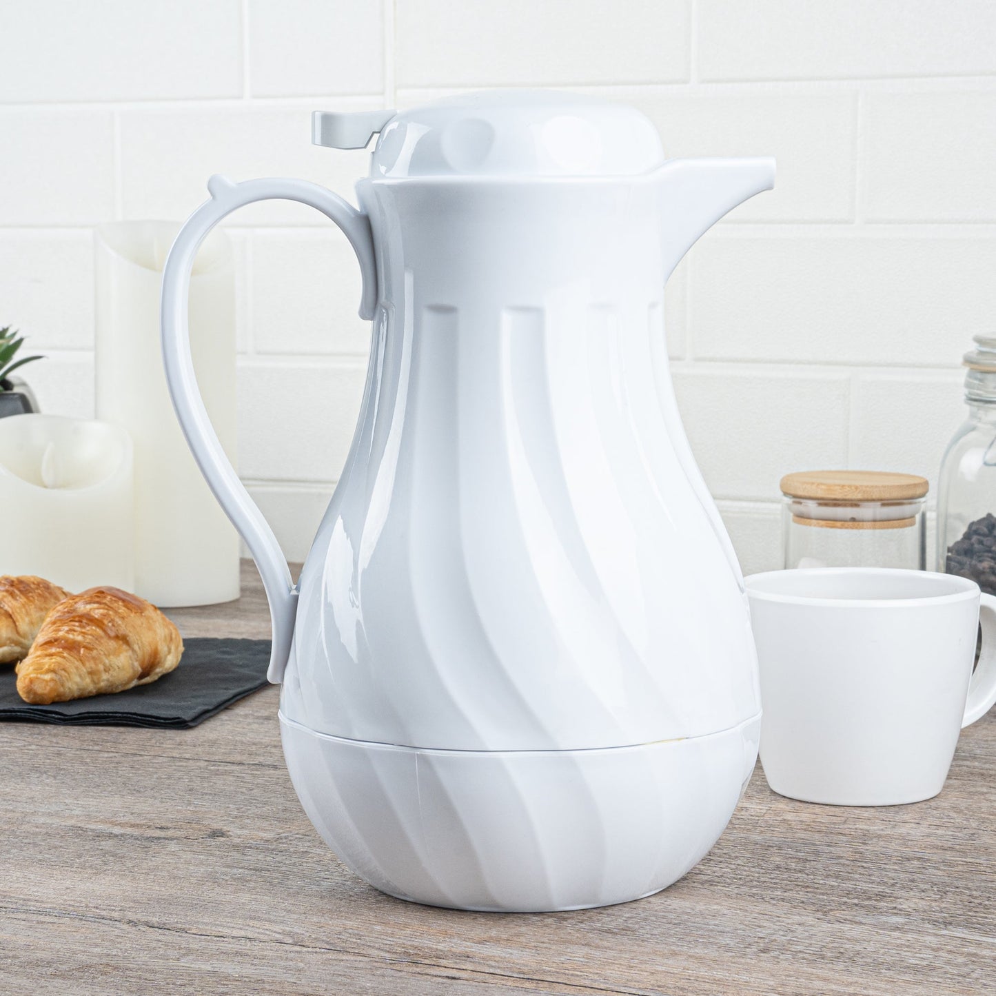 Restpresso 42 oz White Thermal Coffee Carafe / Server - 8" x 6" x 10" - 1 count box
