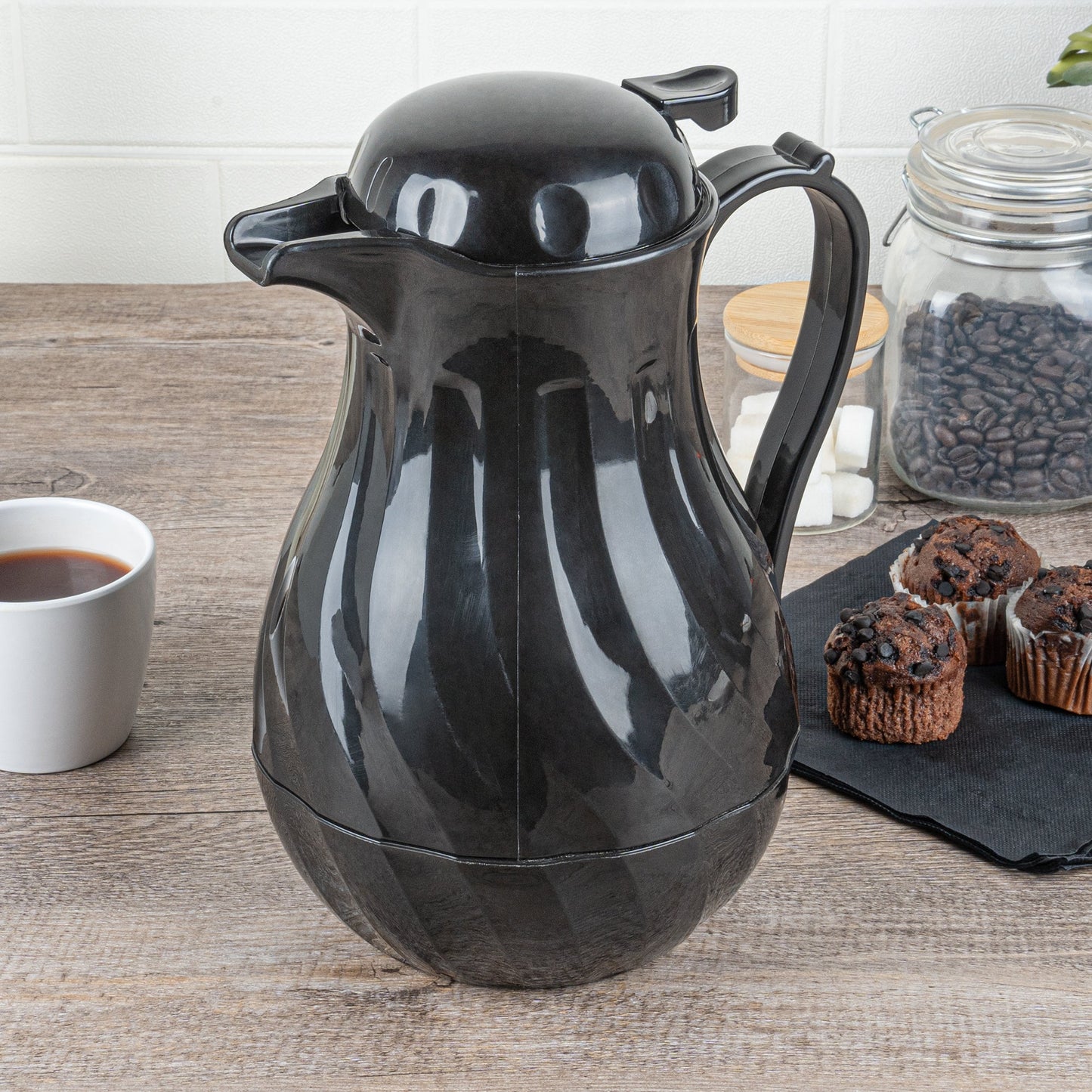 Restpresso 64 oz Black Thermal Coffee Carafe / Server - 8 3/4" x 6 1/4" x 11" - 1 count box