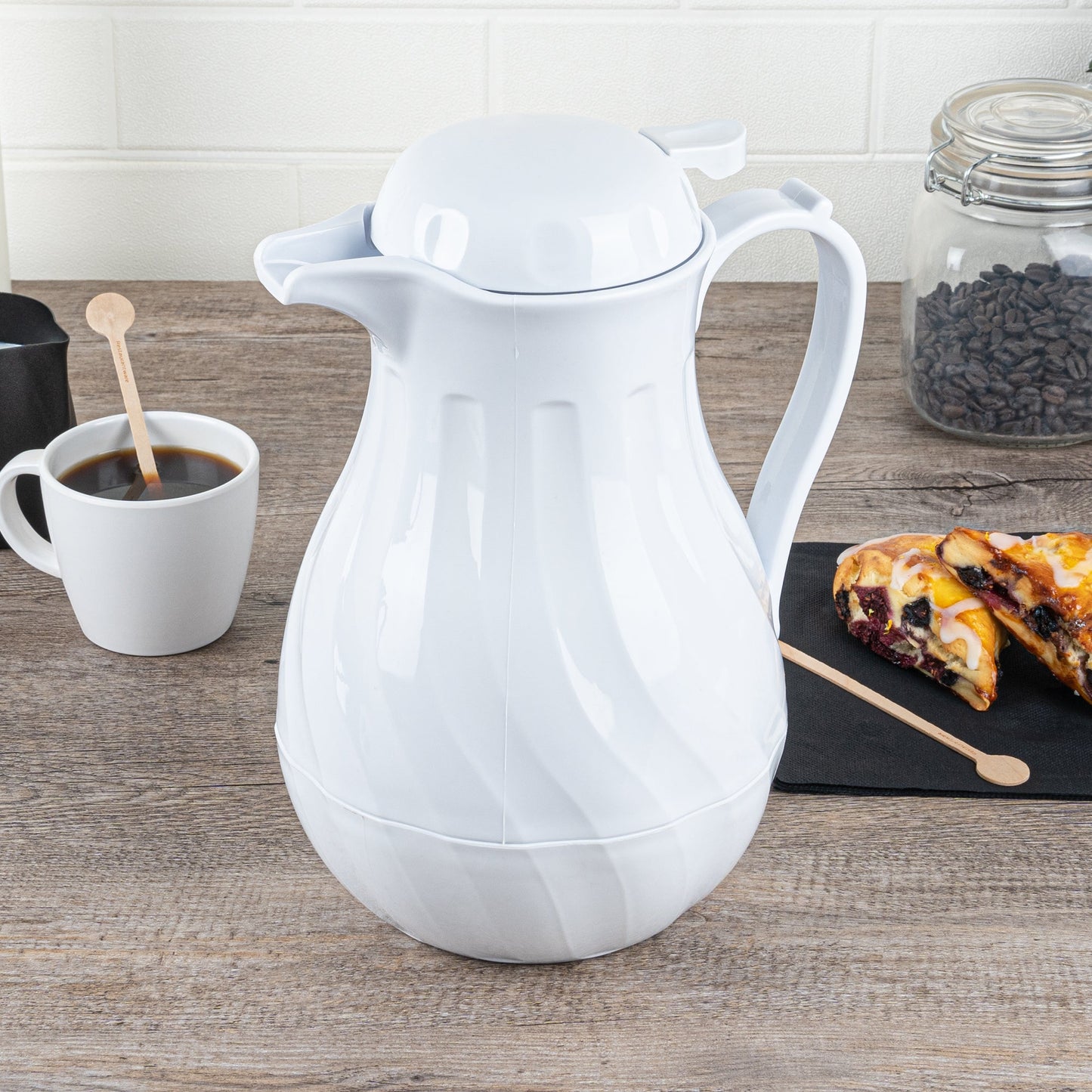 Restpresso 64 oz White Thermal Coffee Carafe / Server - 8 3/4" x 6 1/4" x 11" - 10 count box