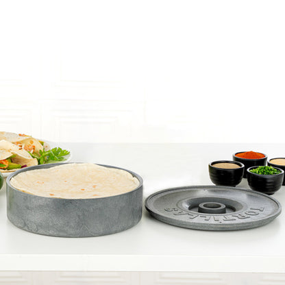 Chef 101 Round Gray Plastic Tortilla Warmer / Server - 8 1/2" x 8 1/2" x 2 1/4" - 1 count box