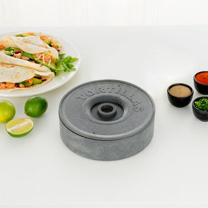 Chef 101 Round Gray Plastic Tortilla Warmer / Server - 8 1/2" x 8 1/2" x 2 1/4" - 1 count box