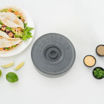 Chef 101 Round Gray Plastic Tortilla Warmer / Server - 8 1/2" x 8 1/2" x 2 1/4" - 1 count box