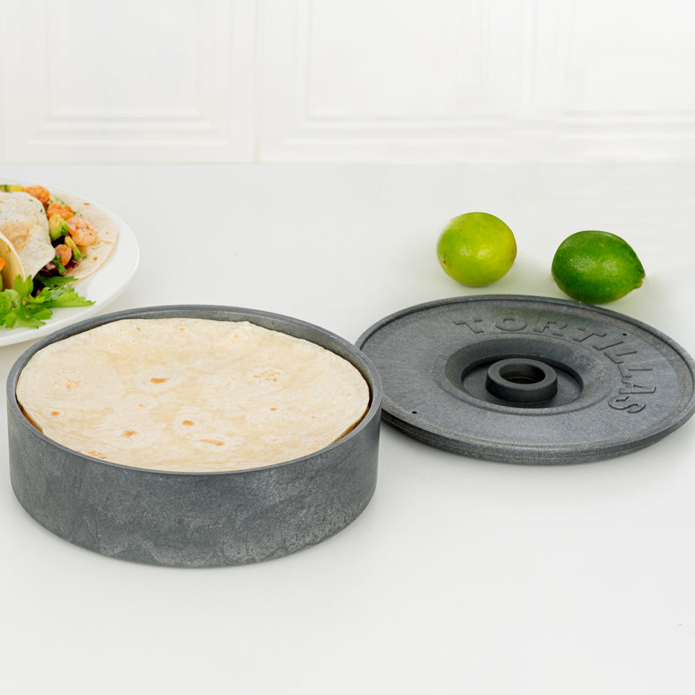 Chef 101 Round Gray Plastic Tortilla Warmer / Server - 8 1/2" x 8 1/2" x 2 1/4" - 10 count box
