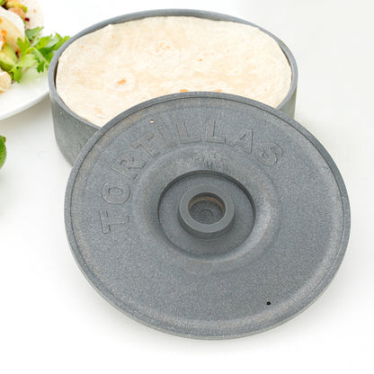 Chef 101 Round Gray Plastic Tortilla Warmer / Server - 8 1/2" x 8 1/2" x 2 1/4" - 10 count box